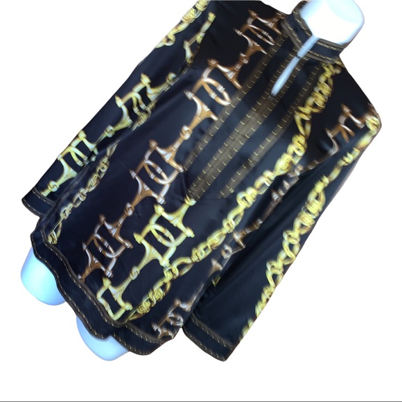 ECI New York Chain Print Satin Blouse Black Gold Long Sleeve Tunic Top 14 - Picture 13 of 16